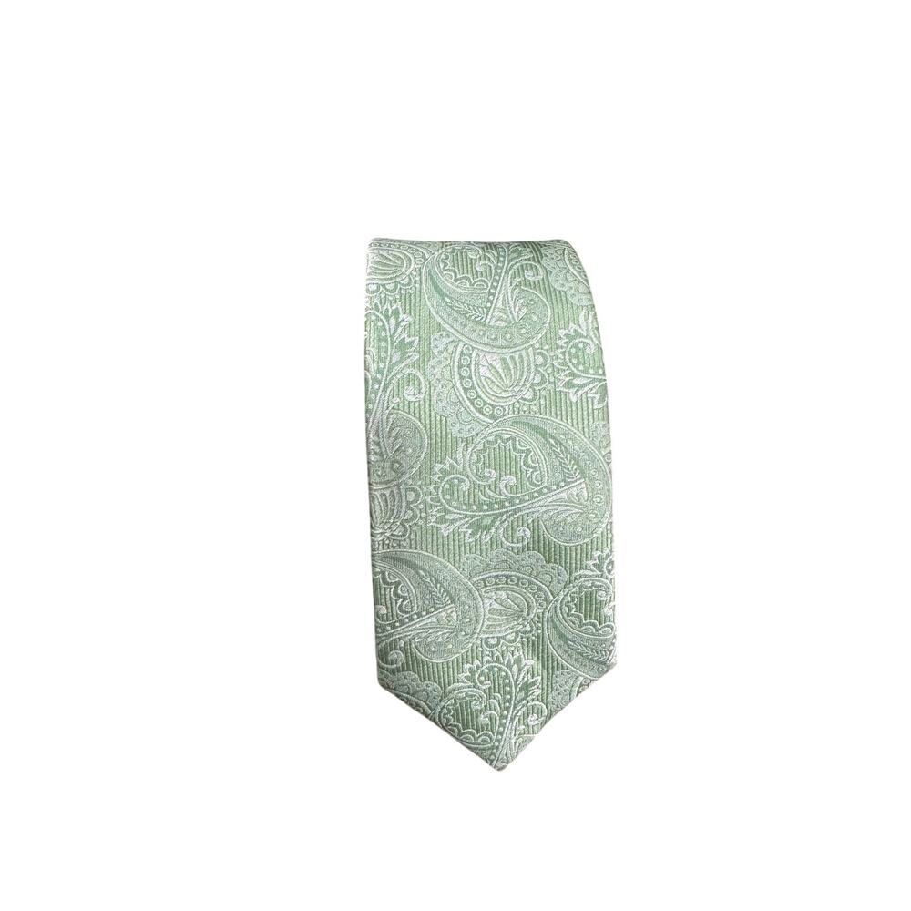 The Tie Bar Men’s Neck Tie 100% Silk Stain Resistant Green Paisley #G972 - Picture 6 of 7